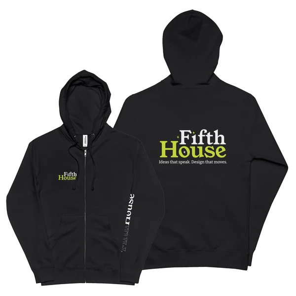 Black FifthHouse hoodie shown front and back, with the wordmark printed across the back and a small logo at the chest.